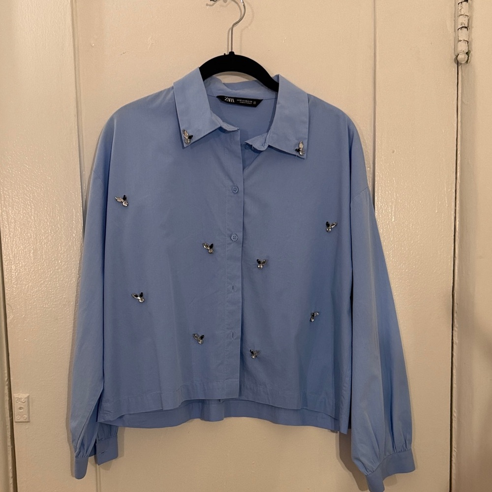 Zara Light Blue Embellished Shirt